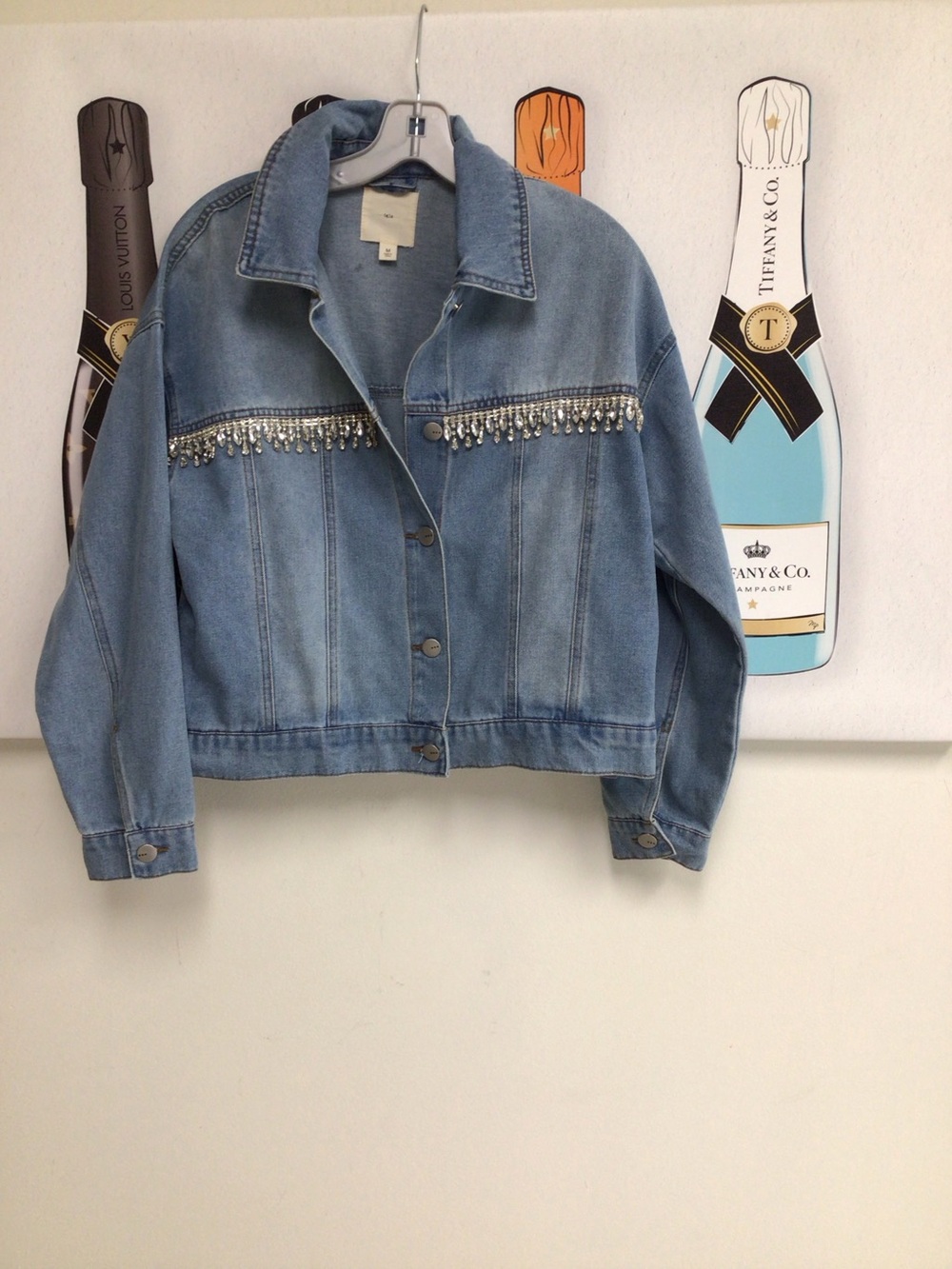 Tgla embellished Light Blue Rhinestone Denim Jacket - Women